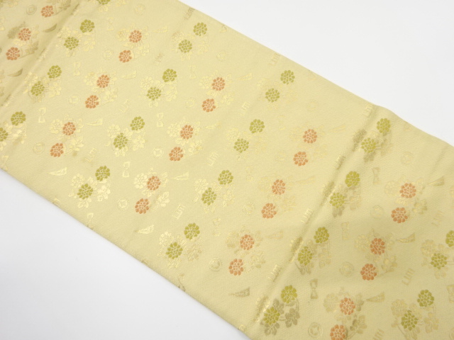 アンティーク　草花模様織り出し袋帯（着用可）